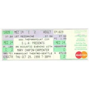 Vintage 1998 Mary Chapin Carpenter Full Complete Concert Ticket Stub Seattle WA